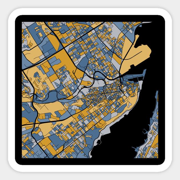 Quebec City Map Pattern in Blue & Gold Sticker by PatternMaps